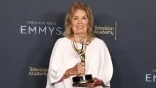 CPB President and CEO Patricia Harrison holding the Governors Award Emmy at the 2025 Creative Arts Emmy Awards, presented to the Corporation for Public Broadcasting by the Television Academy